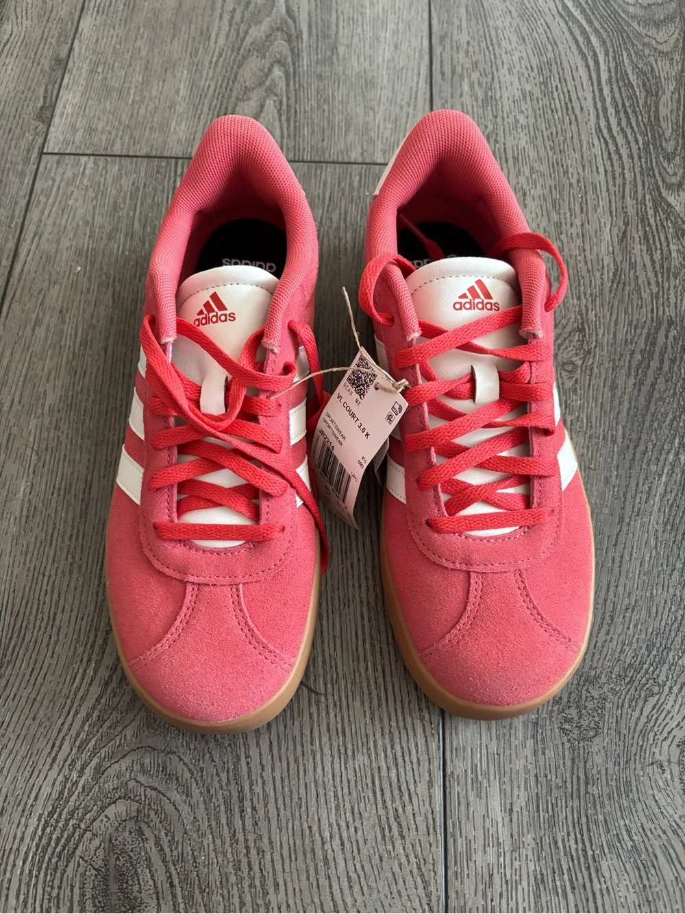 adidas Kids Coral Pink Suede Sneakers with White Stripes
